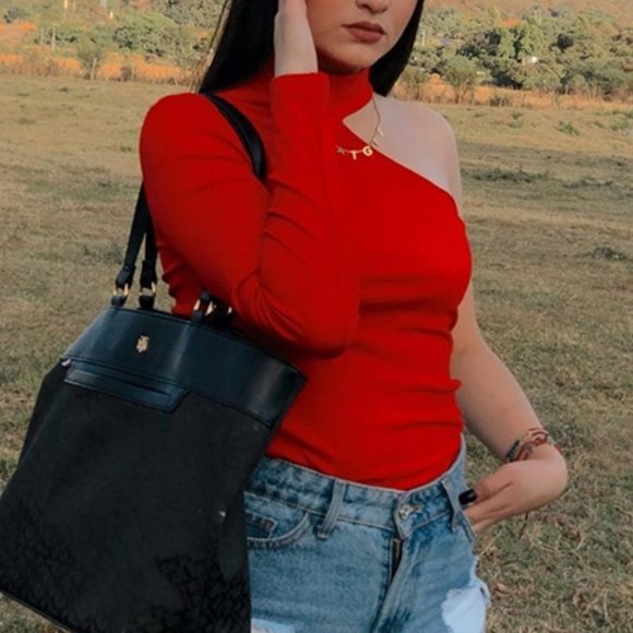 RED One Shoulder Skinny Bodysuit - Picture 1 of 12